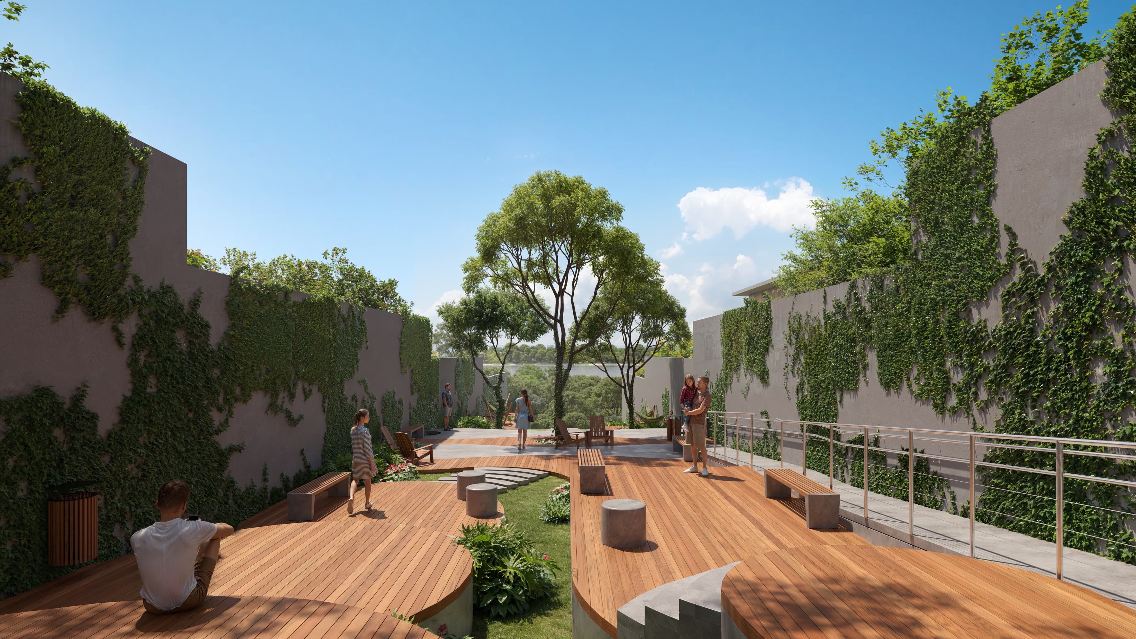 Espaço ao ar livre com jardins